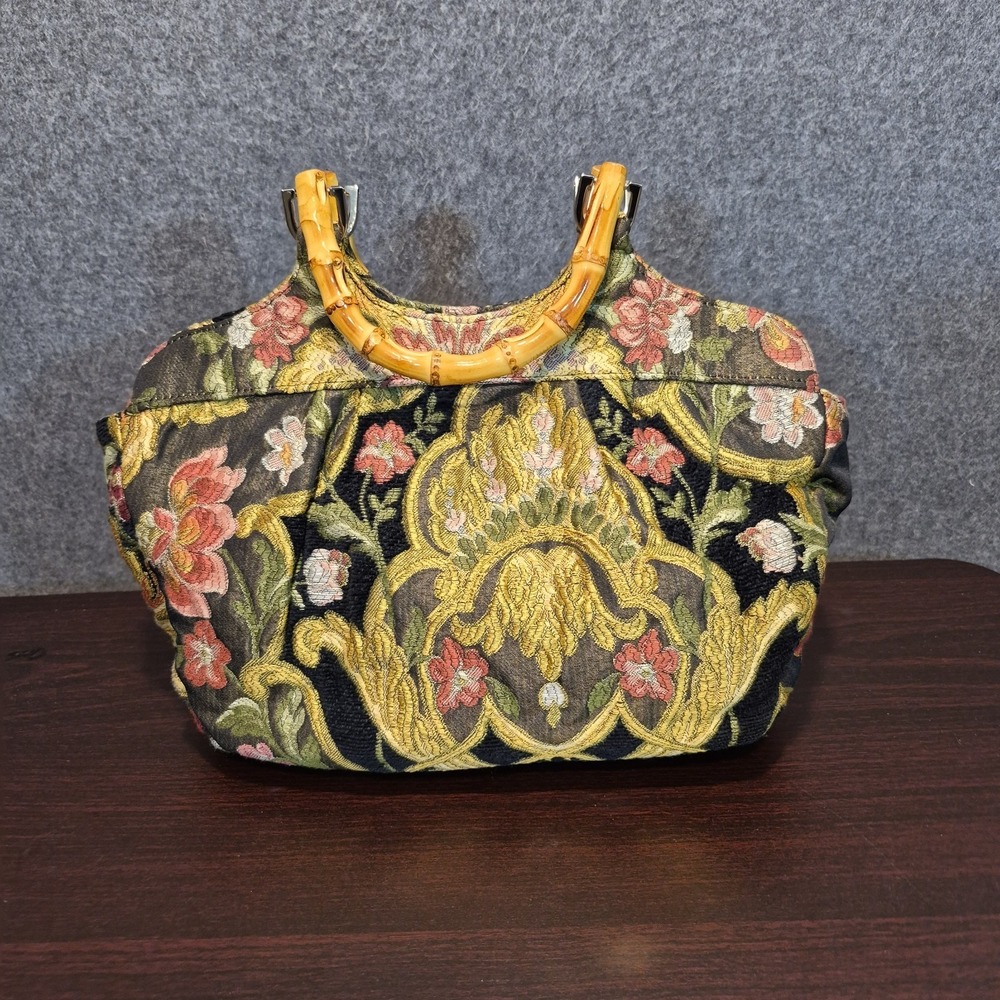 Vintage Talbots Tapestry Purse Bamboo Handles Whimsigoth Cottage Eclectic Boho